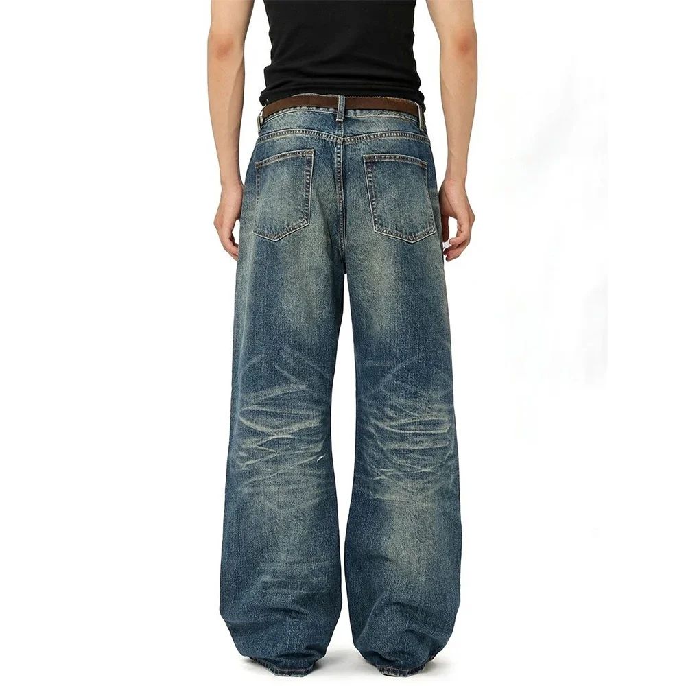 Washed Jeans Hip-Hop High Street Men's Denim Pants Hole Worn-out Streetwear Trousers Straight Wide Leg Casual Male Jeans  Autumn view 3