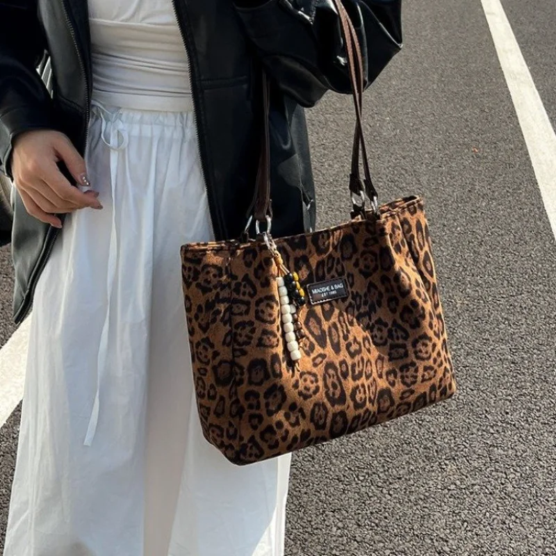 Bolso Tote de Gamuza con Estampado de Leopardo para Mujer, Estilo Diario, Multicolor, para el Trabajo, Viajes, Desplazamientos Diarios, Compras y Estilo Casual Urbano