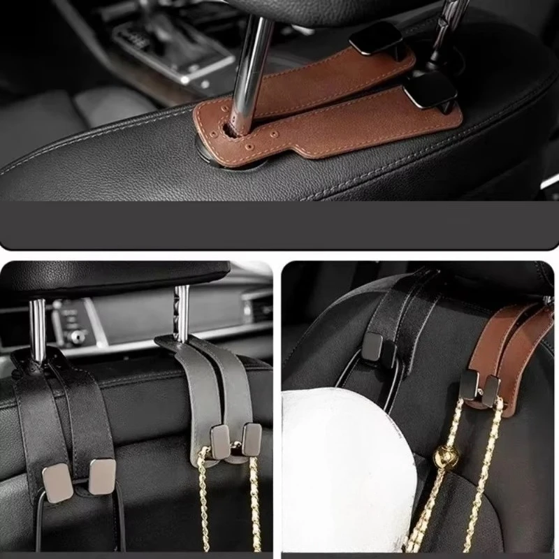 2pcs Car Headrest Hook Faux Leather Space Saving Organizer for Handbags and Shopping Bags Suitable for SUV and Mini Vehicles