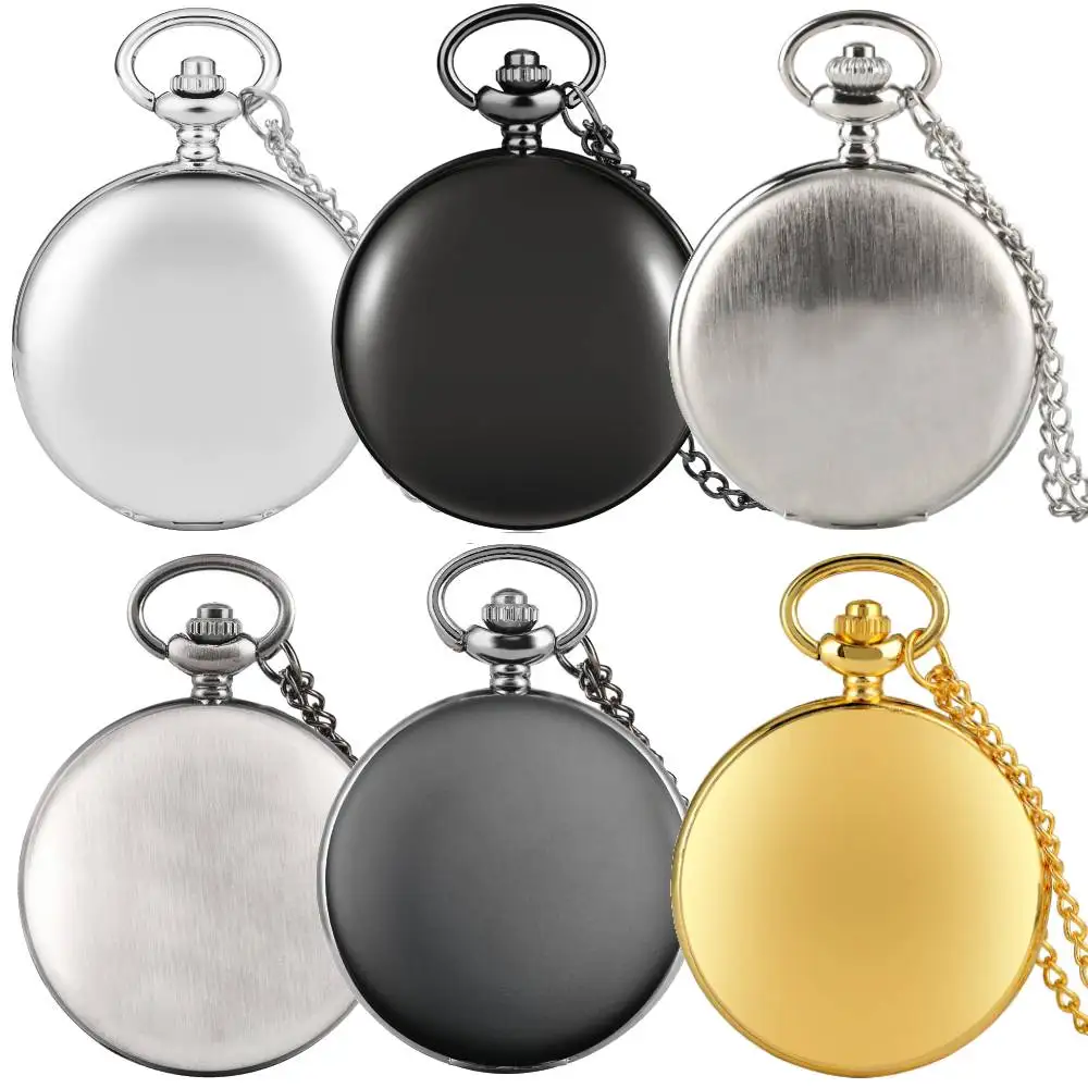 Antique Stylish Simple Vintage Smooth Double Cover Quartz Pocket Watch with 80cm Necklace Chain Unisex Pendant Clock Timepiece