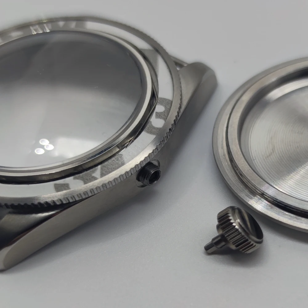 39mm Silver Watch Case Sterile Domed Sapphire Glass Solid Bottom Cover fit NH35 NH34 NH36 Movement image 6