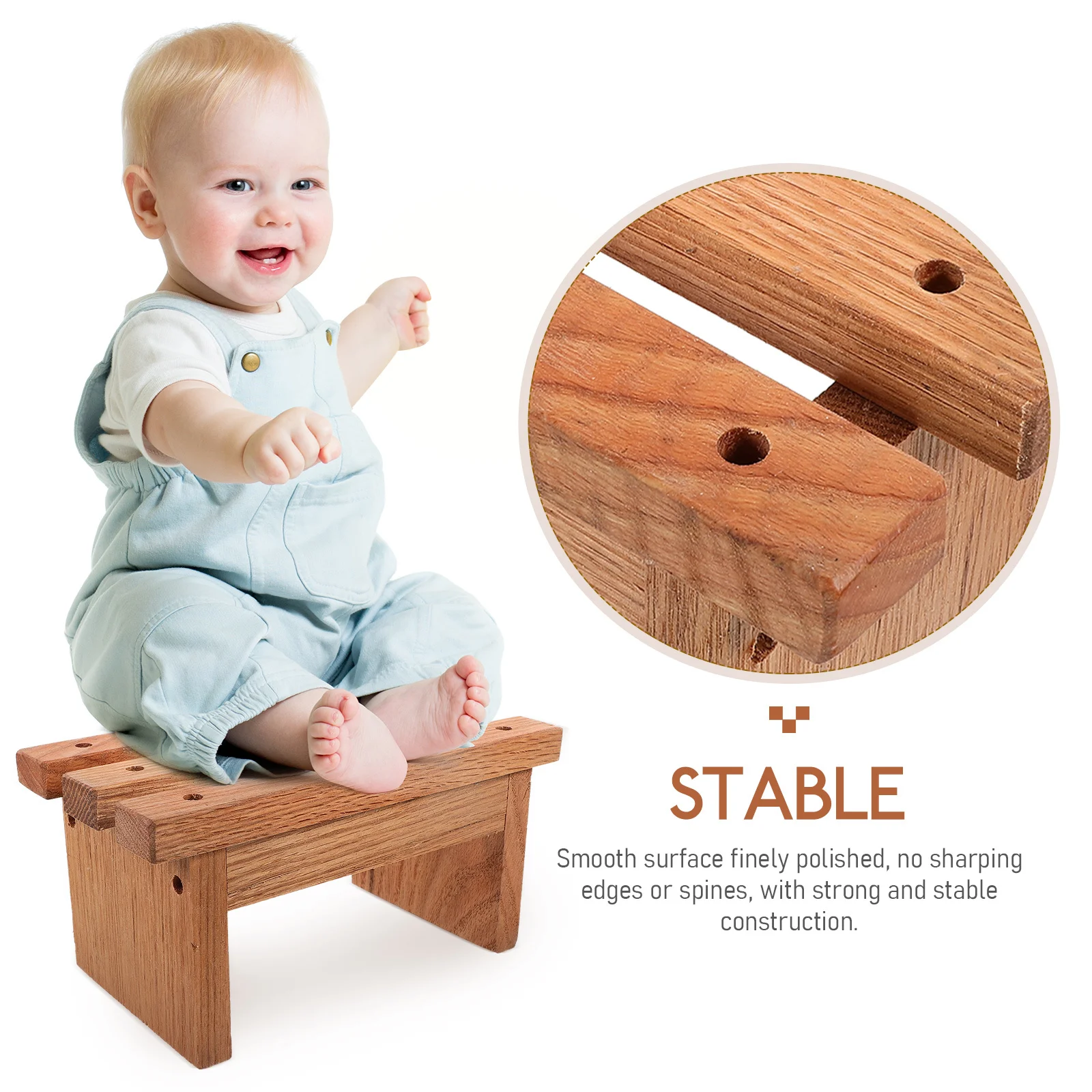 مقعد خشبي صغير للأطفال الصغار مقعد متدرج غير تصميم للحمام والمطبخ ومحطة تغيير الأحذية ومقاعد منخفضة #6