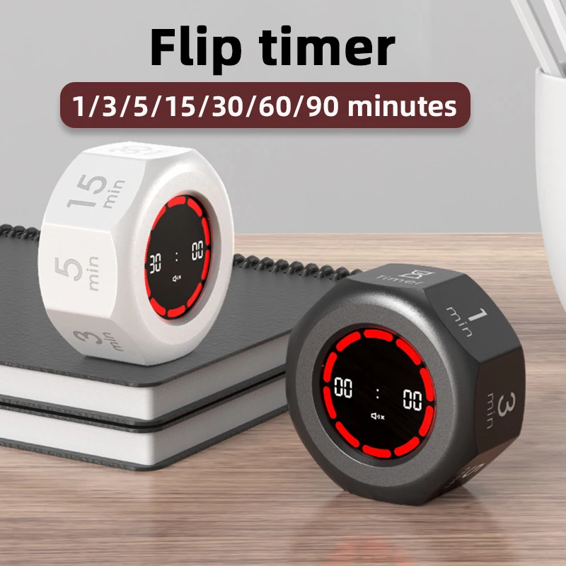 Timer Visual Mini Flip com Sensor de Gravidade, Timer de 90 Minutos, 7 Tempos Predefinidos, Ferramentas de Gestão de Tempo para Casa, Escola, Estudo, Escritório, Cozinha