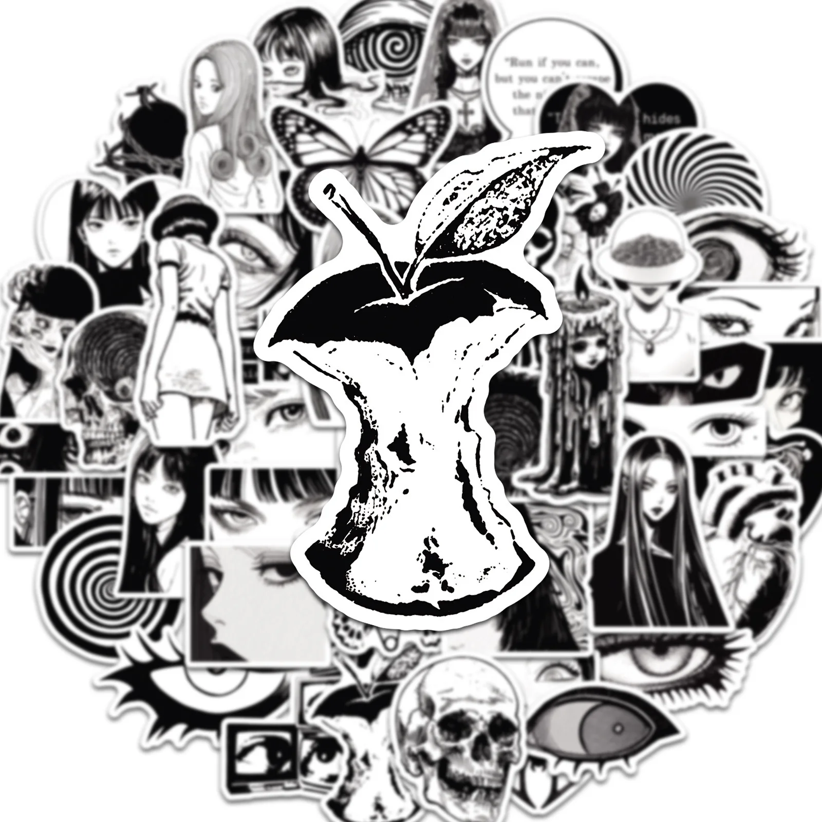 50PCS Ins Style Anime Black White Horror Girl Stickers Aesthetic DIY Scrapbooking Notebook Luggage Laptop Skateboard Car Sticker