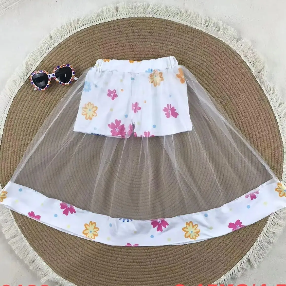 Kids girls skirt clothes from 8 to 12 years Valentines Day girl gauze skirt cartoon butterfly flower pattern white gauze