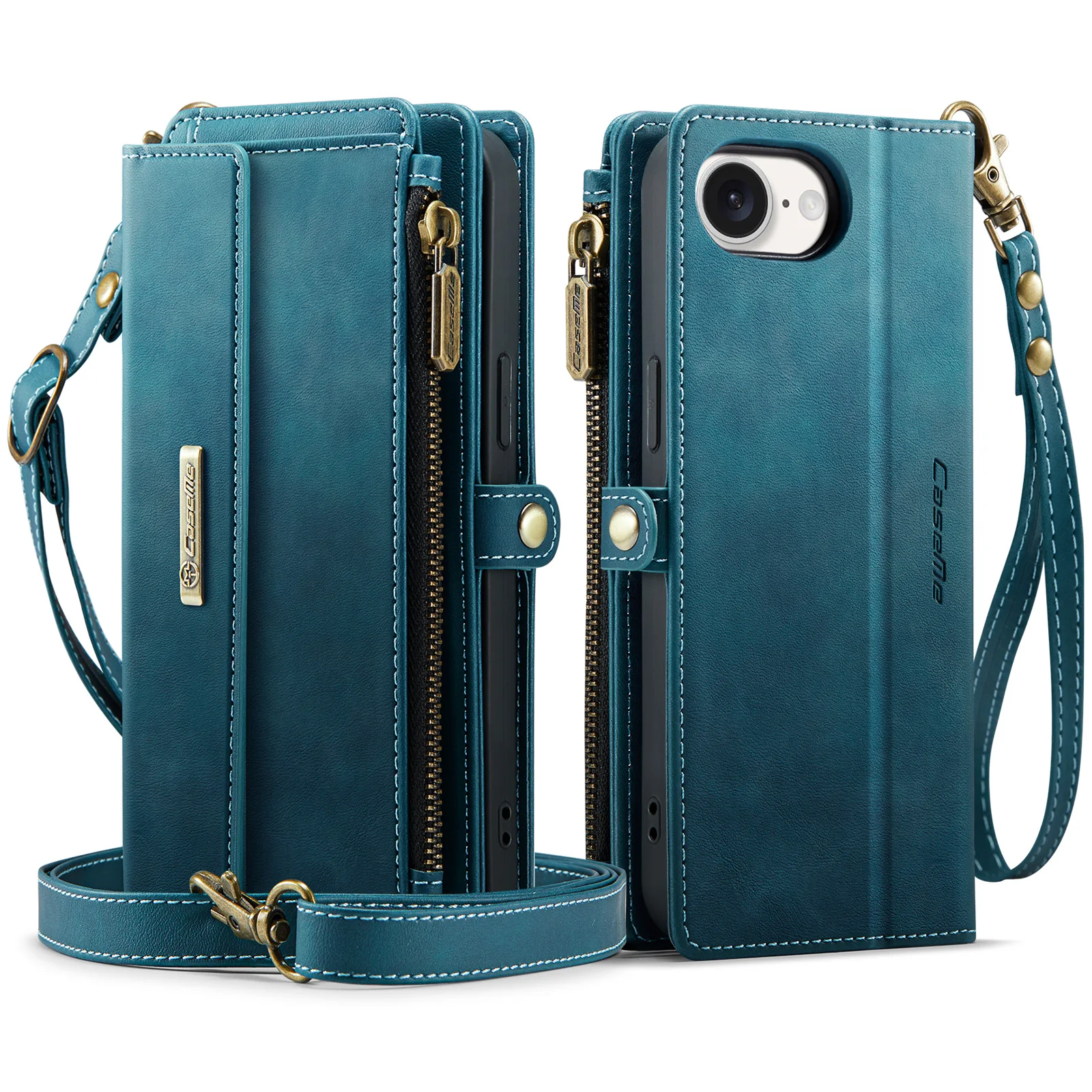 

CaseMe-C39 For iPhone 16 15 14 13 Pro Max 12 11 XS XR Luxury Magnetic Flip PU Leather Wrise Wallet Case Card Holder Cover +Strap
