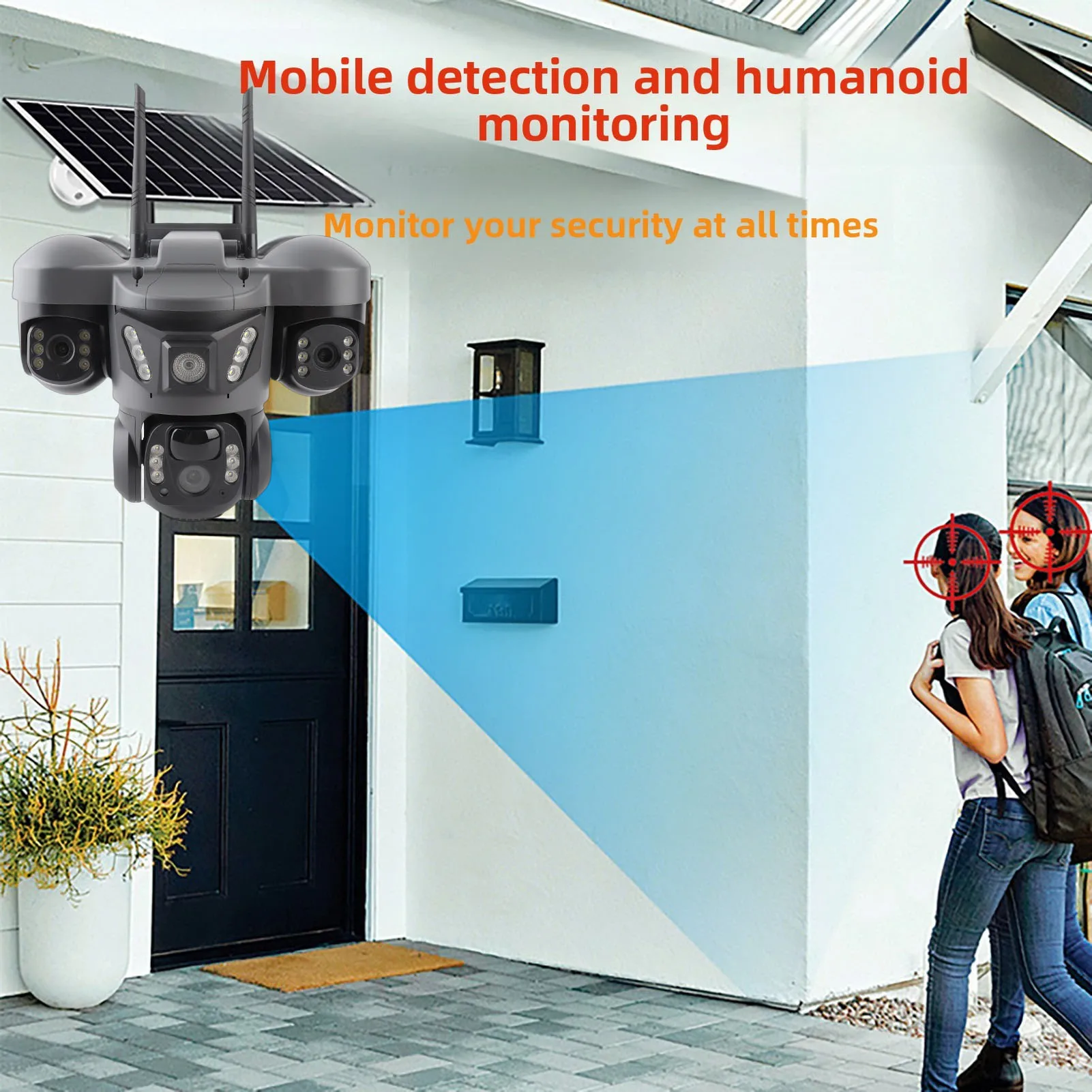 Solar Security Camera AI WiFi 6K 12MP Triple Lens UHD Camera 2 Way Talk IP66 Water Proof PTZ Camera PIR Motion Detection for V38