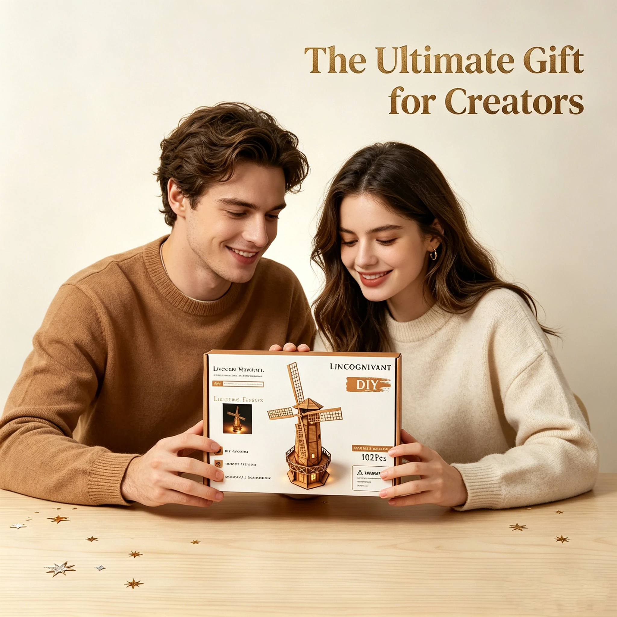 DIY Wooden Windmill 3D Puzzle Model Kit LED Light Rotating Mechanical Building Toy Handmade Assembly Home Decor Gift