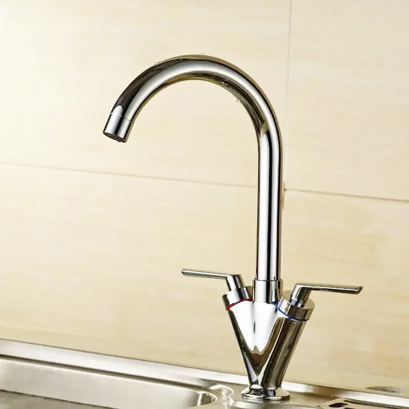 Kitchen Faucet Hot And Cold Water Faucet Black Brass Kitchen Sink Tap Dual Handle 360 Rotation Deck Mounted Flexible Mixer Taps