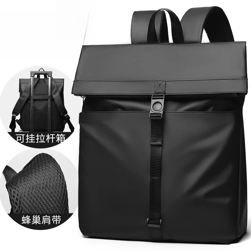 Film-coated waterproof business commuter duffel bag with large capacity flip-top lock and expansion for student schoolbag