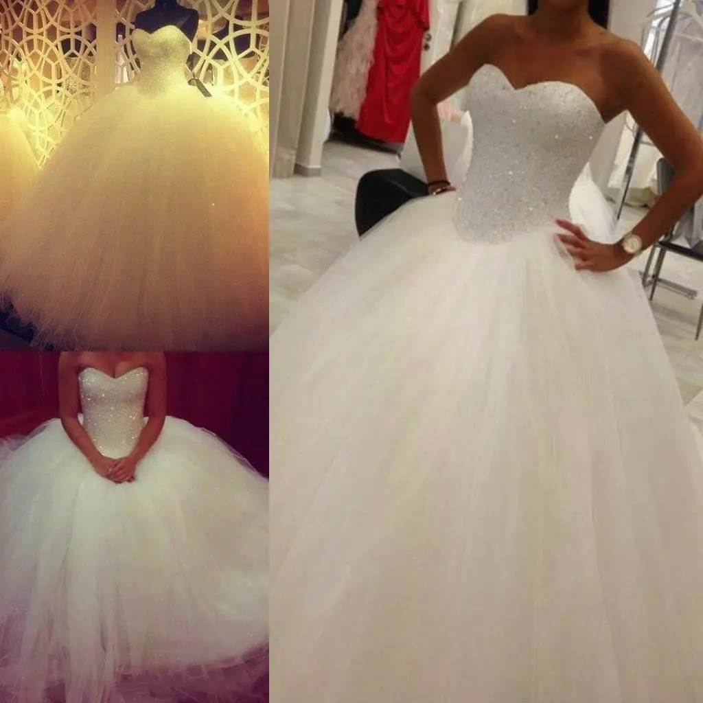 Customized Sweetheart Ball Gown Wedding Dress Princess Robe De Mariee Sparkly Beading Sequined Floor-Length Formal Bridal Gowns