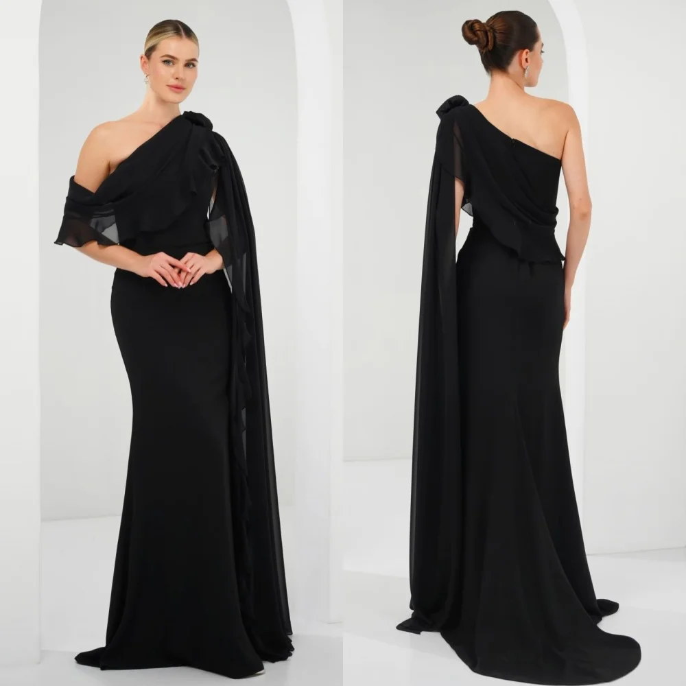 Customized Fashion Sizes Available Chiffon Pleat Ruched Flower Straight Off-the-shoulder Long Dresses Bespoke Occasion Dresses