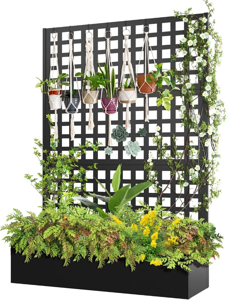 Metal Raised Garden Bed with Trellis, Metal Planter Box with Trellis, Garden Box for Climbing Plants Vegetable