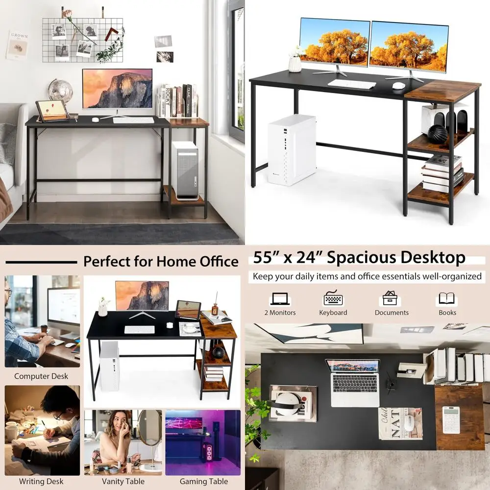 

Industrial-Style 55 Metal Computer Desk with Removable Storage Shelf for Home Office, Study, or Gaming Room (Black)