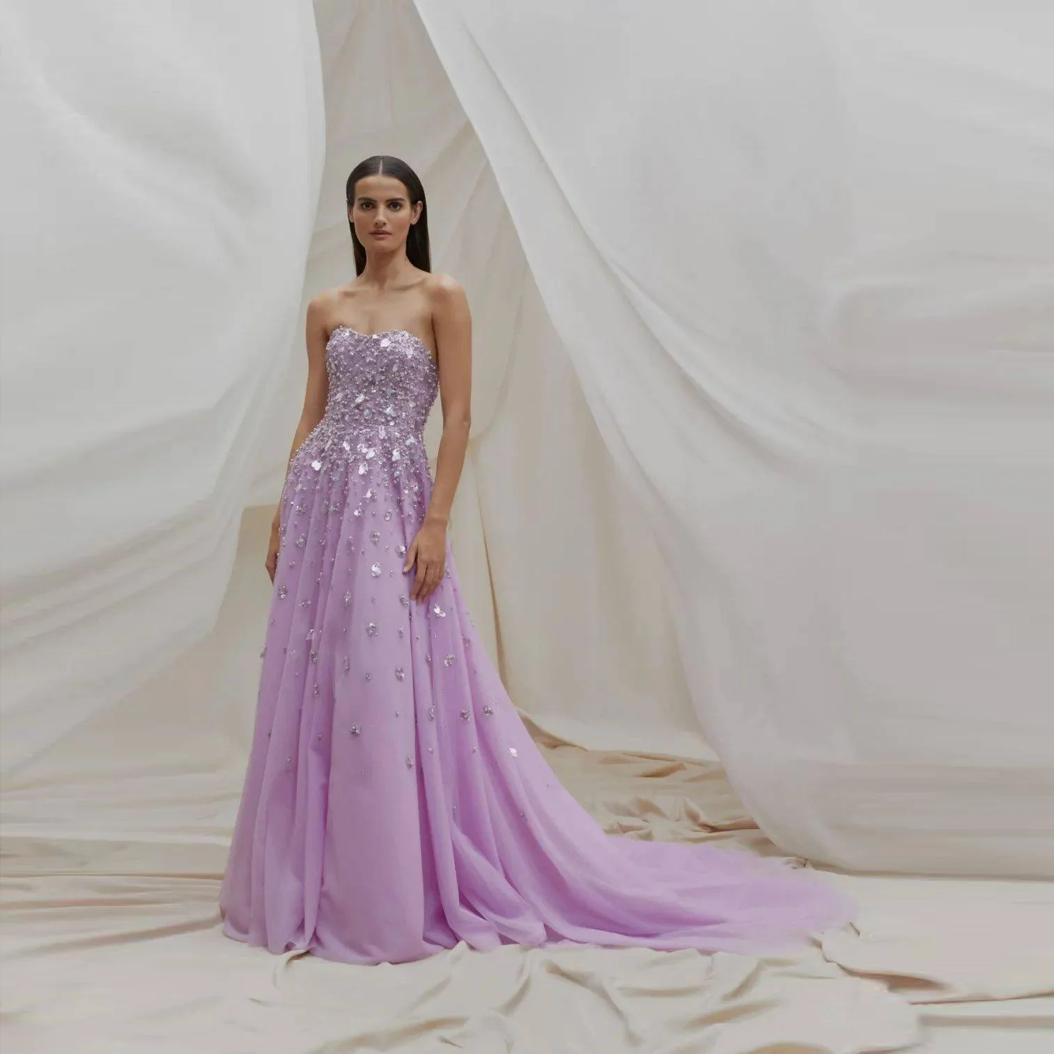 Lavender Dresses Women Crystal Sweetheart vestido de festa Luxury Beading Prom Party Gowns Long Custom Lilac Evening Gown