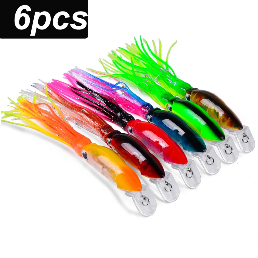6pcs/lot Fishing Lures Squid Octopus Jigs With Skirt Bass Bait Hook Crankbait Jig Tackle