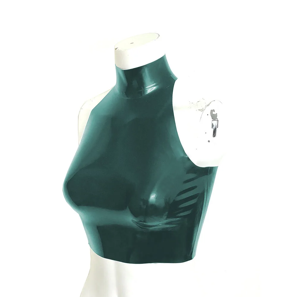 Top corto con cuello halter de PVC Wet Look para mujer, chaleco sexy sin espalda, piel sintética brillante, traje de baile en barra, camisola sin mangas