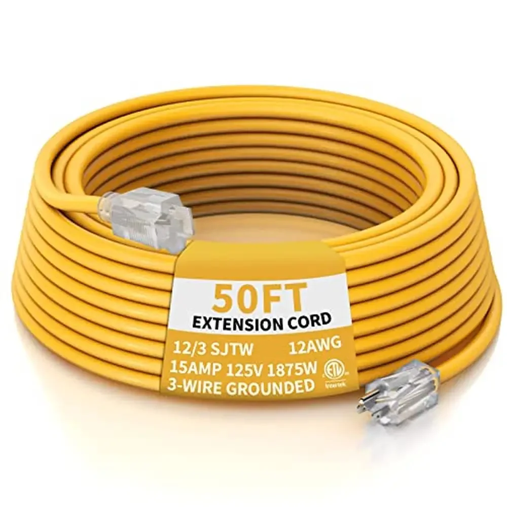 

50ft Heavy Duty Outdoor Extension Cord Waterproof End SJTW 3 Prong Grounded Safety All Purpose Indoor Outdoor Use Garden Holiday