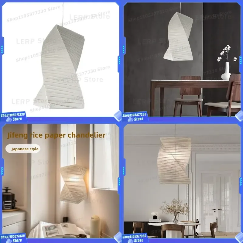 Modern Iron Square Spiral Chandelier LED Warm Light Japanese Style Hanging Lamp for Hotel Restaurant Study Room Decorative