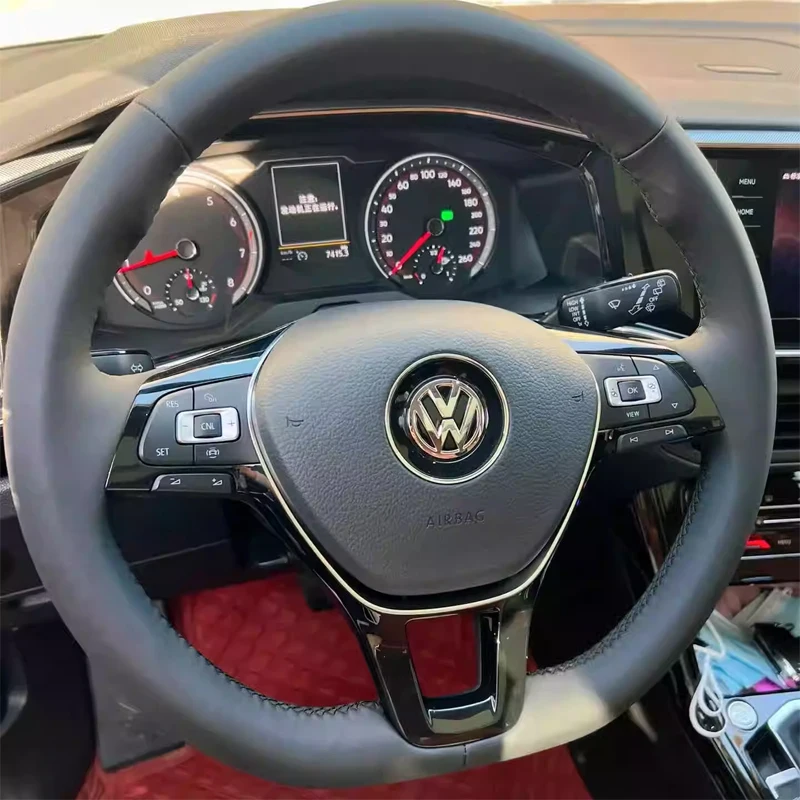 

Black Leather for Volkswagen VW Golf 7 Mk7 Touran Up New Polo Jetta Passat B8 Tiguan Bora Tharu Tayron Car Steering Wheel Cover