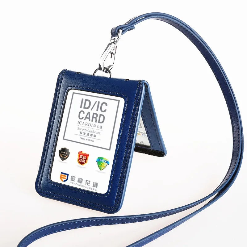 

Lanyards Credentials Genuine Leather ID Card Case Flip Cover School Business Cardholder Cowhide Name Tag Nurse Accessories