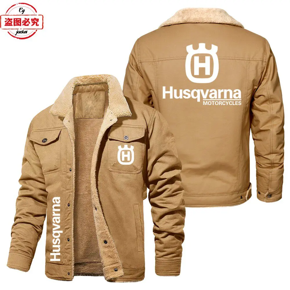 Husqvarna Logo Printed Cycling Suit with Fleece Insulation Men's Jacket Stand Up Collar Zipper Jacket Husqvarna Racing Suit - view 2