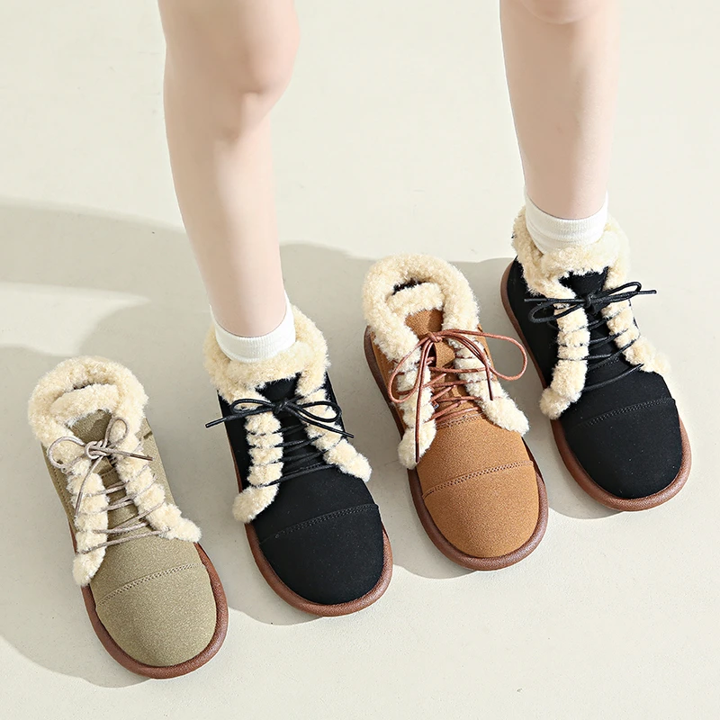 أحذية بدون كعب كلاسيكية، أحذية نسائية قطنية بمقدمة مستديرة، أحذية ثلج دافئة معزولة بنمط جديد لخريف وشتاء 2025 #6
