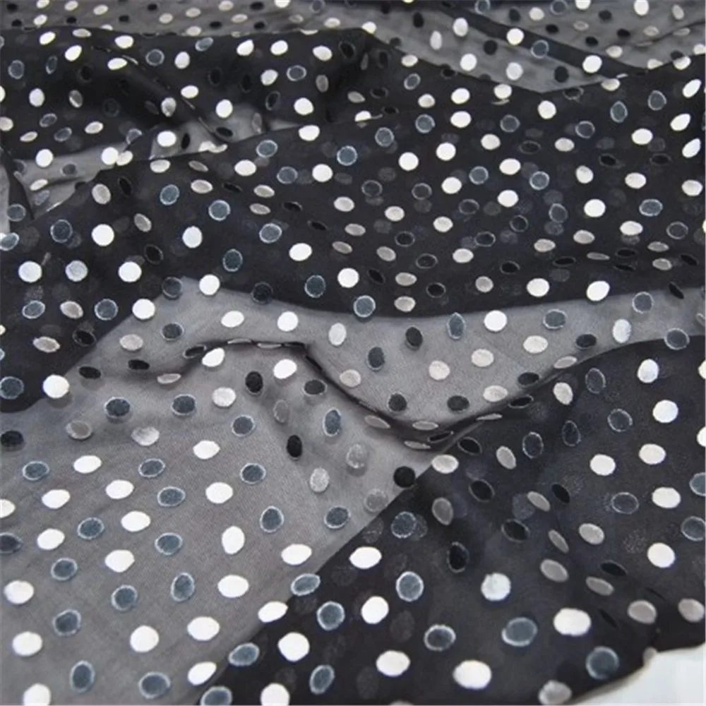 Soft Classic Printed Dot Design Popular Modern Opal Silk Burn Out Fabric for Lady Elegant Black Daily Dress