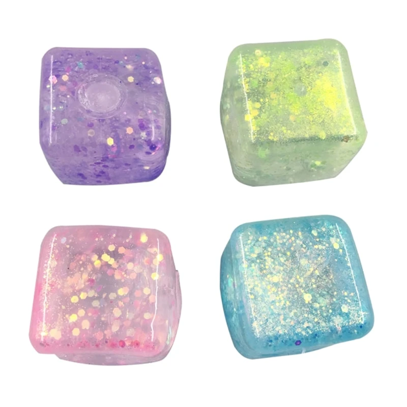 

4 Pcs Unbreakable Venting Toy Rebounding Sensory Maltose Squeeze Ice Cube Sensory Tofu Glitter Dreamy Photo Props