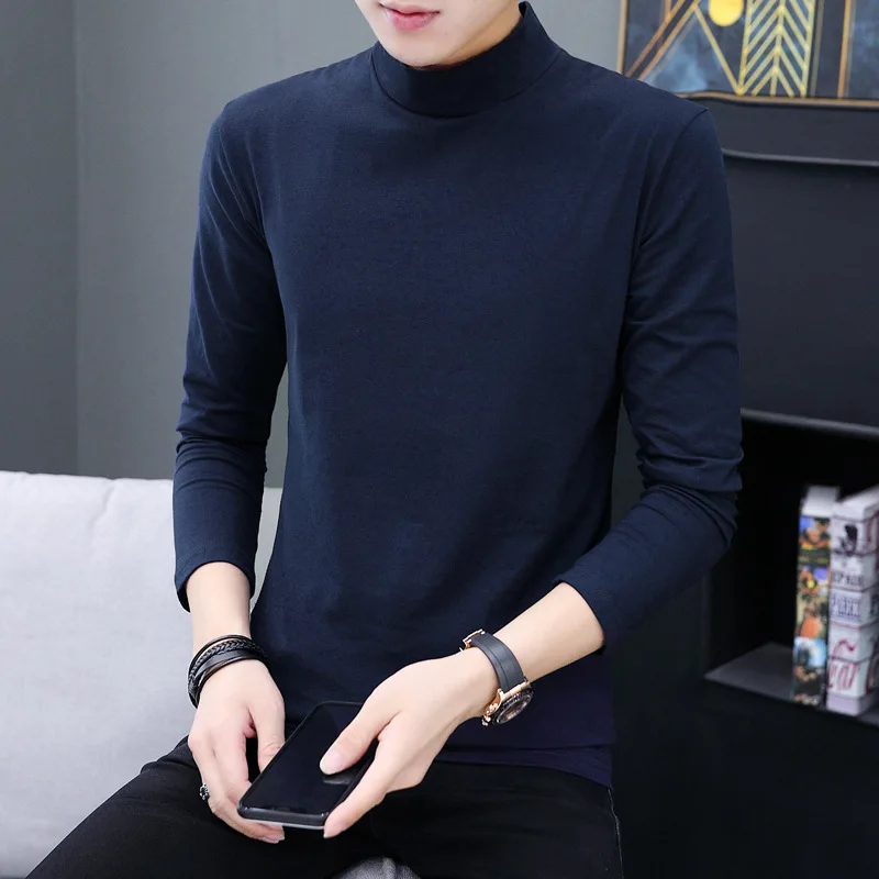 

Autumn and Winter Half Turtleneck Shirt Knit Sweater Men Clothes Pullover Solid Color Slim Fit Inner Wear Keep Warm LongSleeves