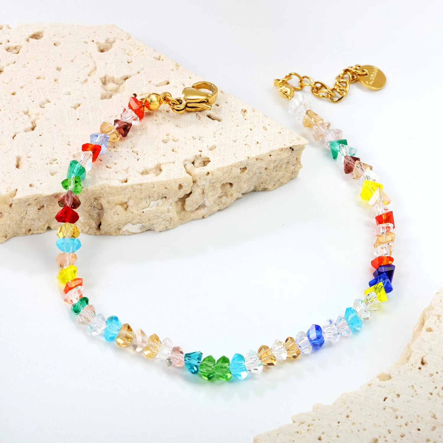 Böhmisches Buntes Kristallstein-Kettenarmband für Damen, Zierliches Alltagsarmband aus Edelstahl, Süßes Armband, Wunderschönes Schmuckgeschenk