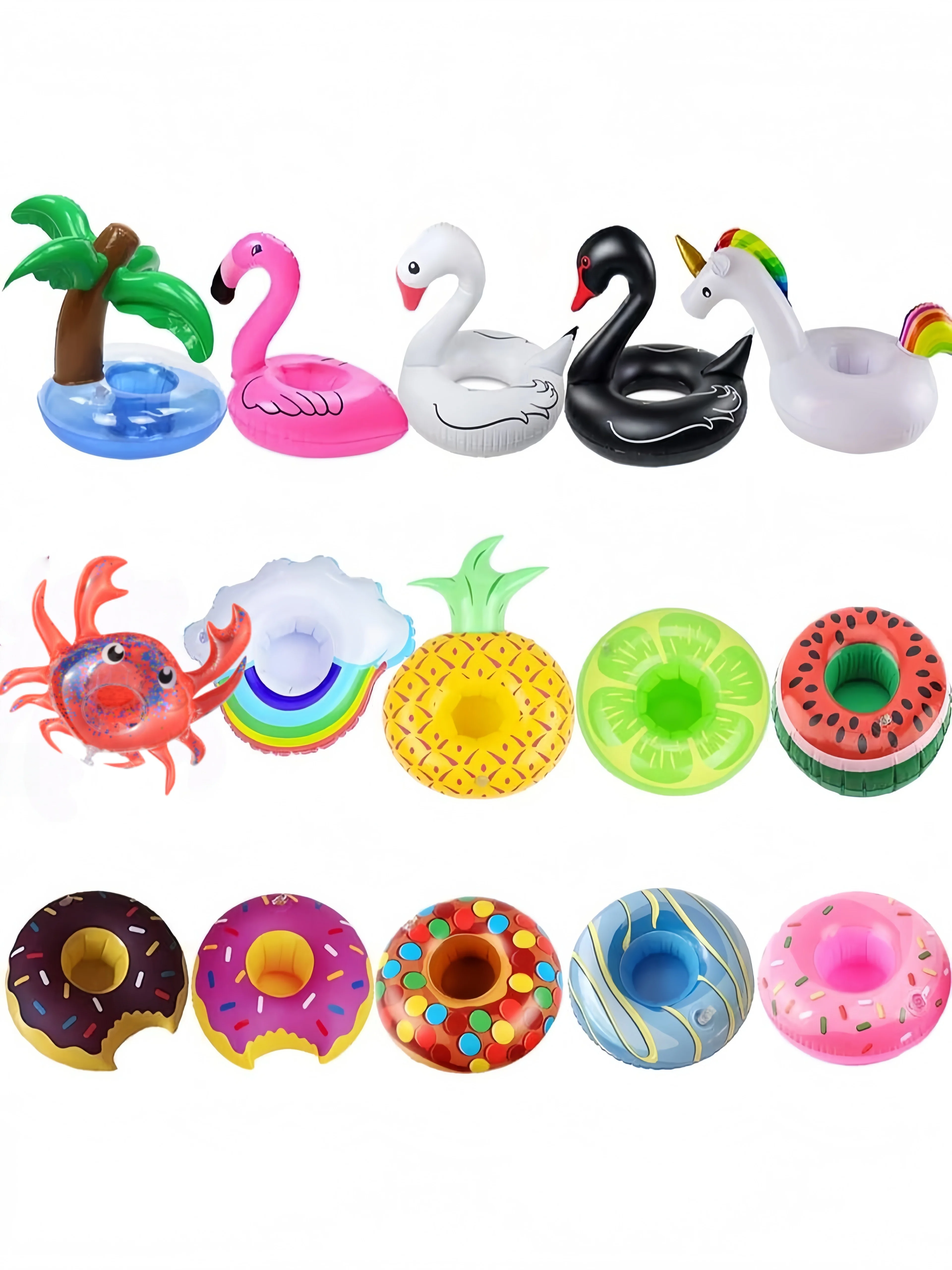 

15 pcs of floating inflatable cup holders, inflatable drink racks, 1 inflatable pump, flamingo cup mats, suitable for pool pa