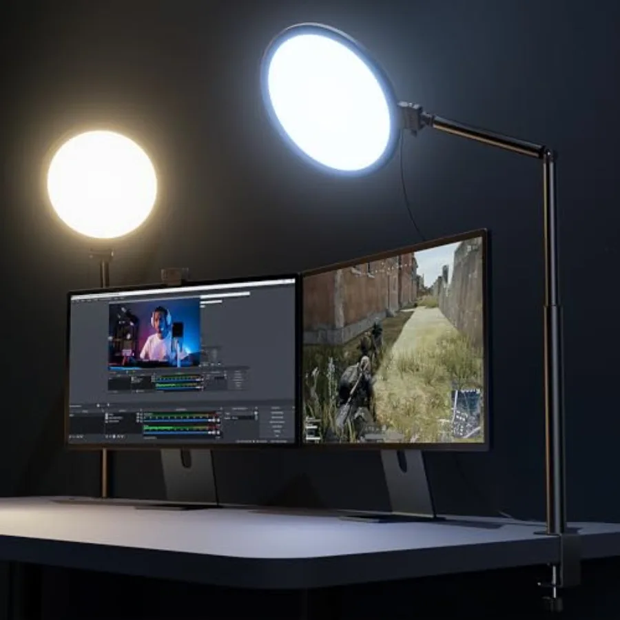 

10.2" Desk Ring Light with Stand, 360° Rotate Desk Lamps for Home Office with C-Clamp, Flexible Height Desk Light, Adjust Arm R