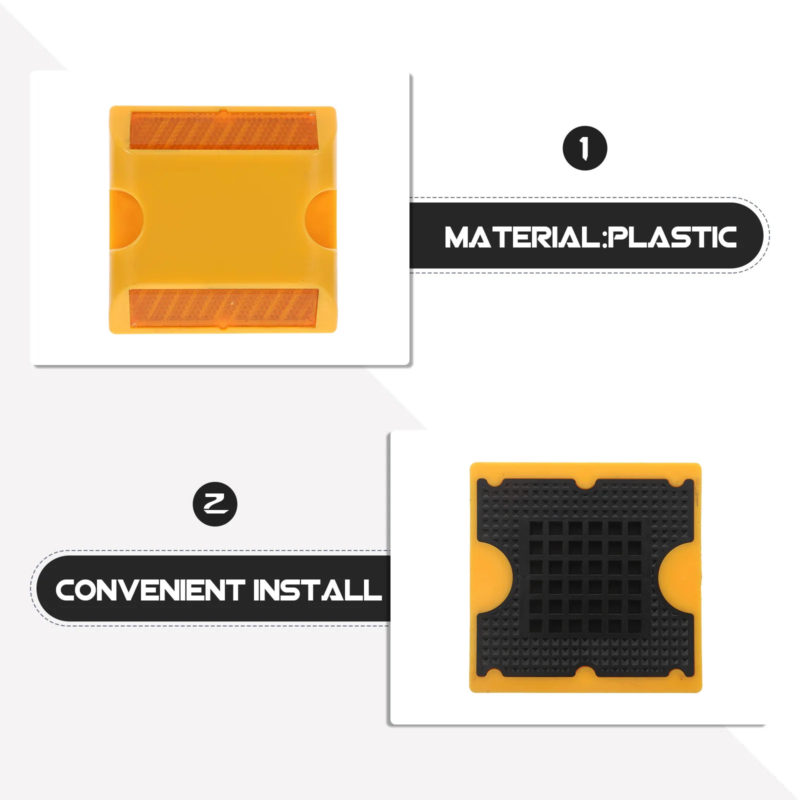 علامات الطريق العاكسة للسلامة، رصيف عاكس للضوء، رؤية عالية للقيادة الليلية، مقاومة للعوامل الجوية، قابلة لإعادة الاستخدام، سهلة التركيب