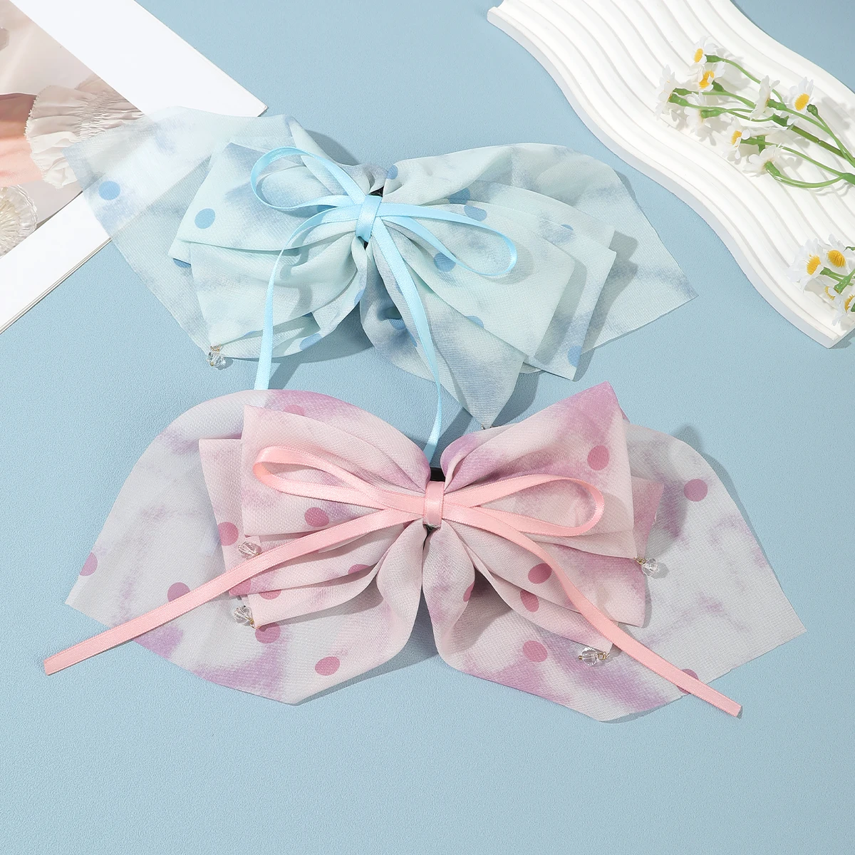 AWAYTR サテンリボン大蝶ネクタイポニーテール髪爪カニヘアアクセサリー女性のためのヘアクリップヘアピンガールバレッタ