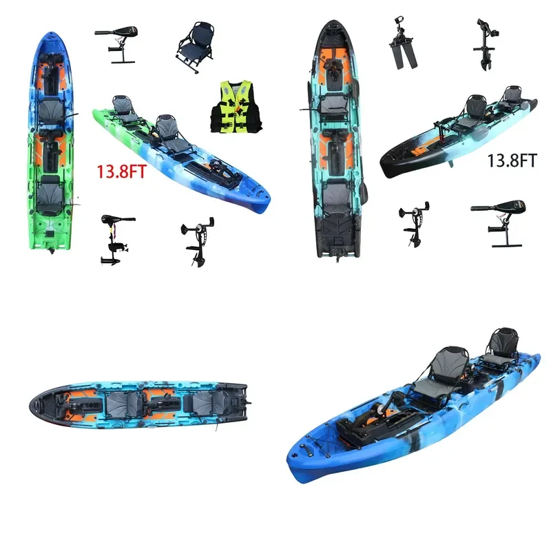 14FT HDPE Material Sea Kayak Factory Price 2seat Dual Pedal Kayak Electric Motor Kayak for Water Sports Lake