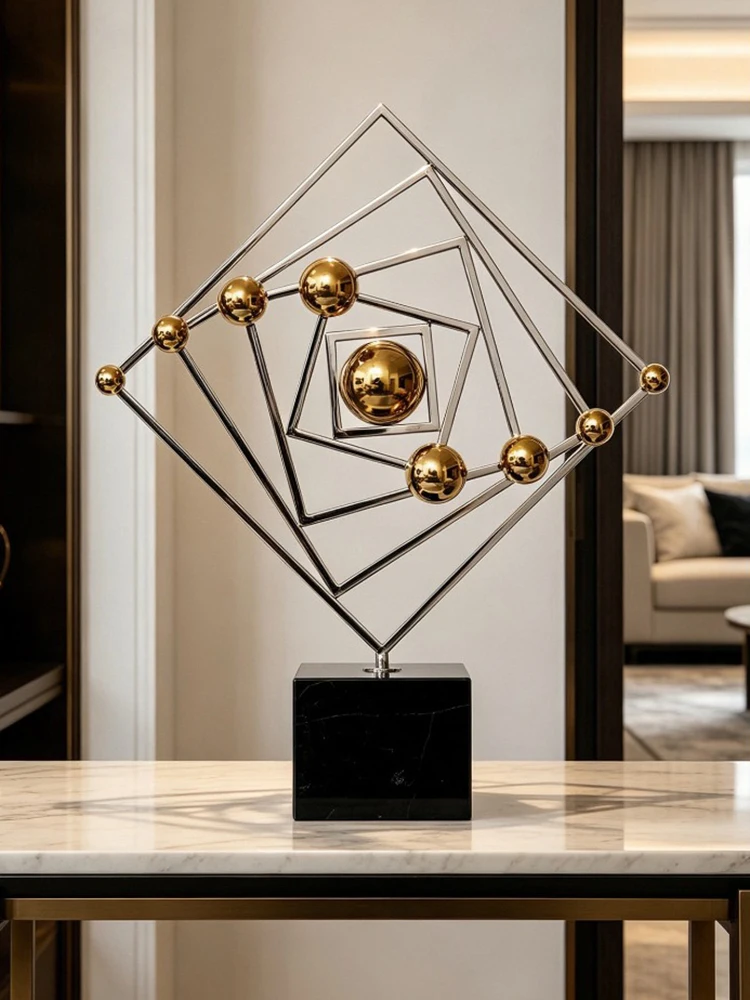 Luxury Stainless Steel Geometric Ornaments,Living Room Foyer,Hotel Diamond Shaped Metal Ball Sculpture Decorations Gift 73cm