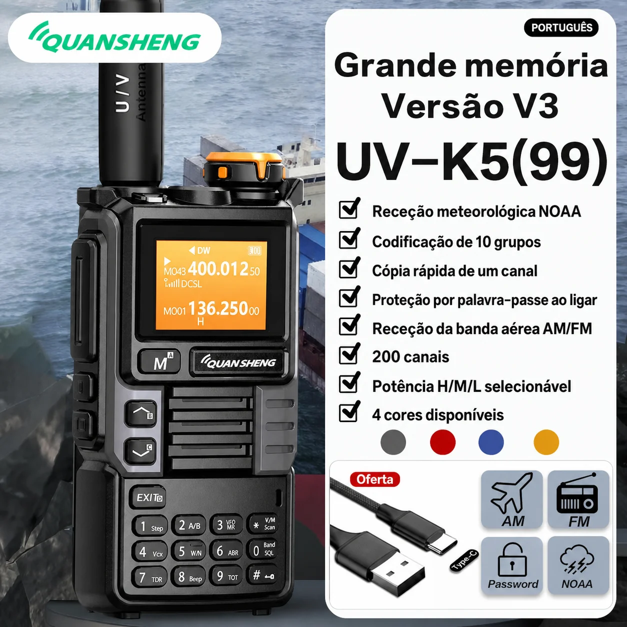 quansheng-uv-k6-アップグレード版-uv-k5-99-5w-トランシーバー-エアバンド無線-uhf-vhf-dtmf-fm-スクランブラー-noaa周波数コピー-type-c充電