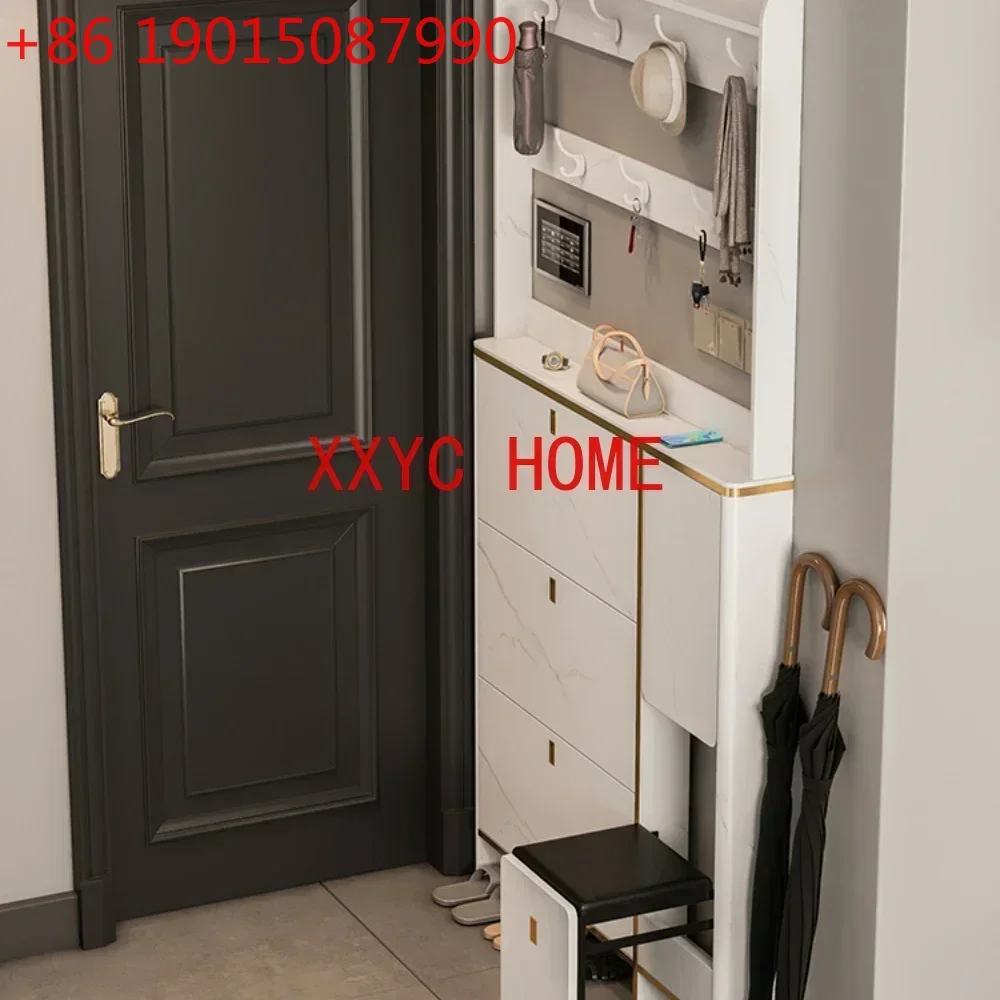 Ultra-Thin Shoe Cabinet Coat Rack Integrated 13cm Home Doorway Household Stool 17 Light Luxury Solid Wood
