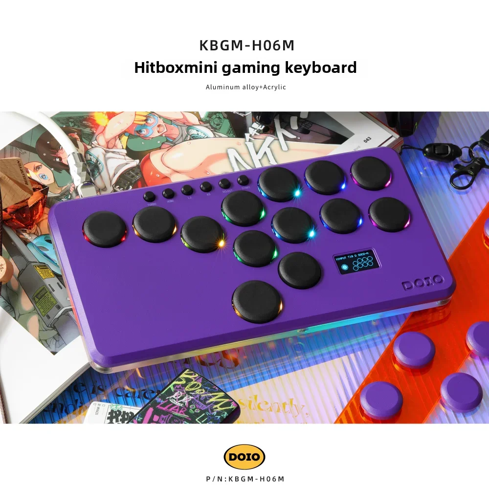 

DOIO KBGM-H06M HITBOX из алюминиевого сплава, мини-портативная игровая клавиатура, джойстик, аркадный боевой RGB, поддержка PS4, PS5, переключатель для ПК, пара