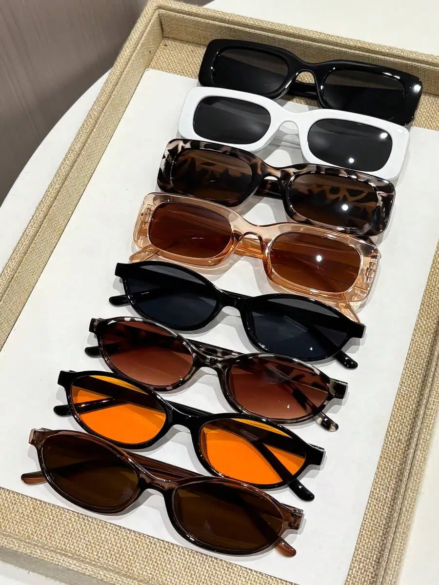 

8pcs Women Vintage Fashion Sunglasses Set Square Rectangle Cat Eye Styles For Daily Wear All Face Shapes