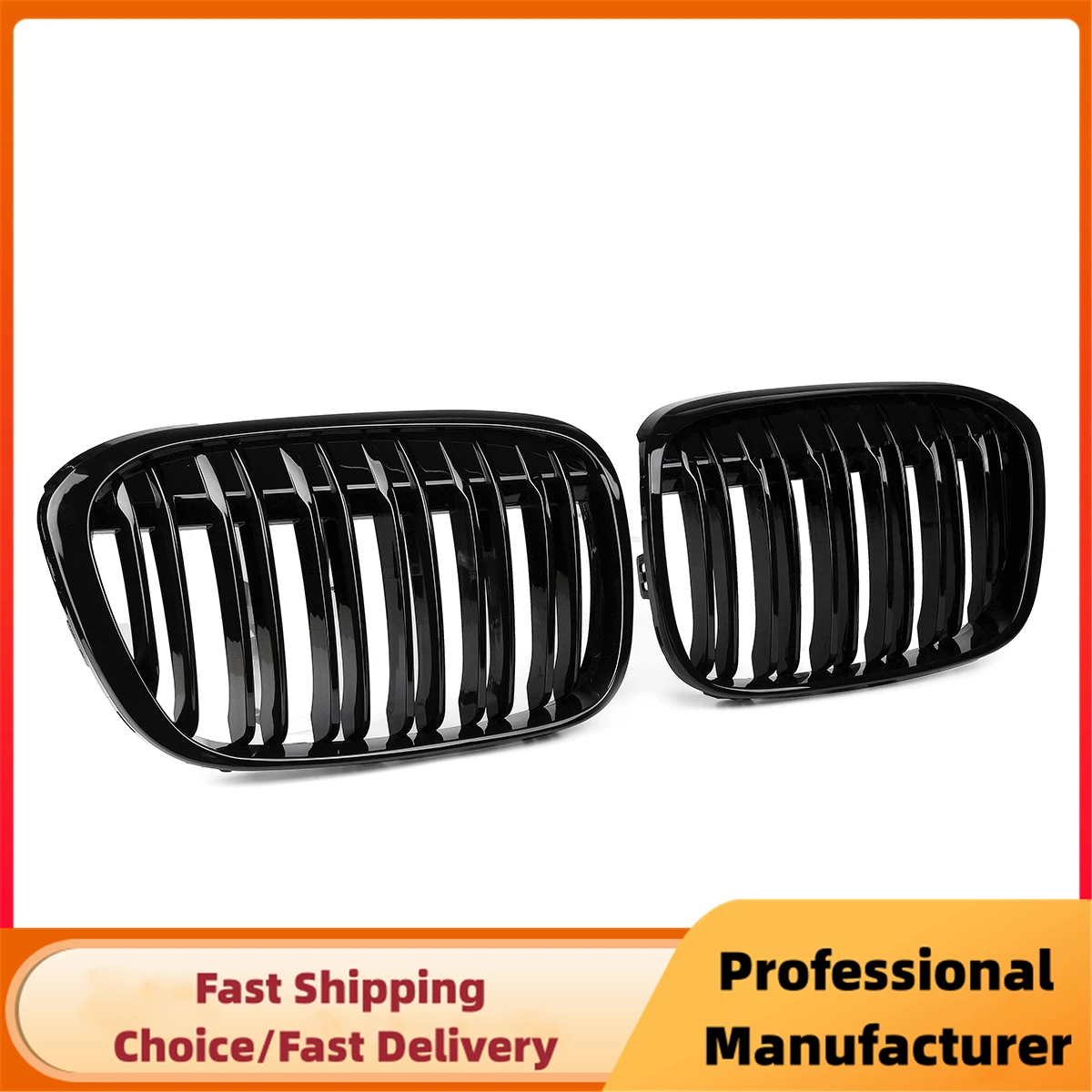 Double Line Car Front Bumper Kidney Grill Grilles For BMW X1 F48 F49 2016 2017 2018 2019 2020 M Style Racing Grille Glossy Black