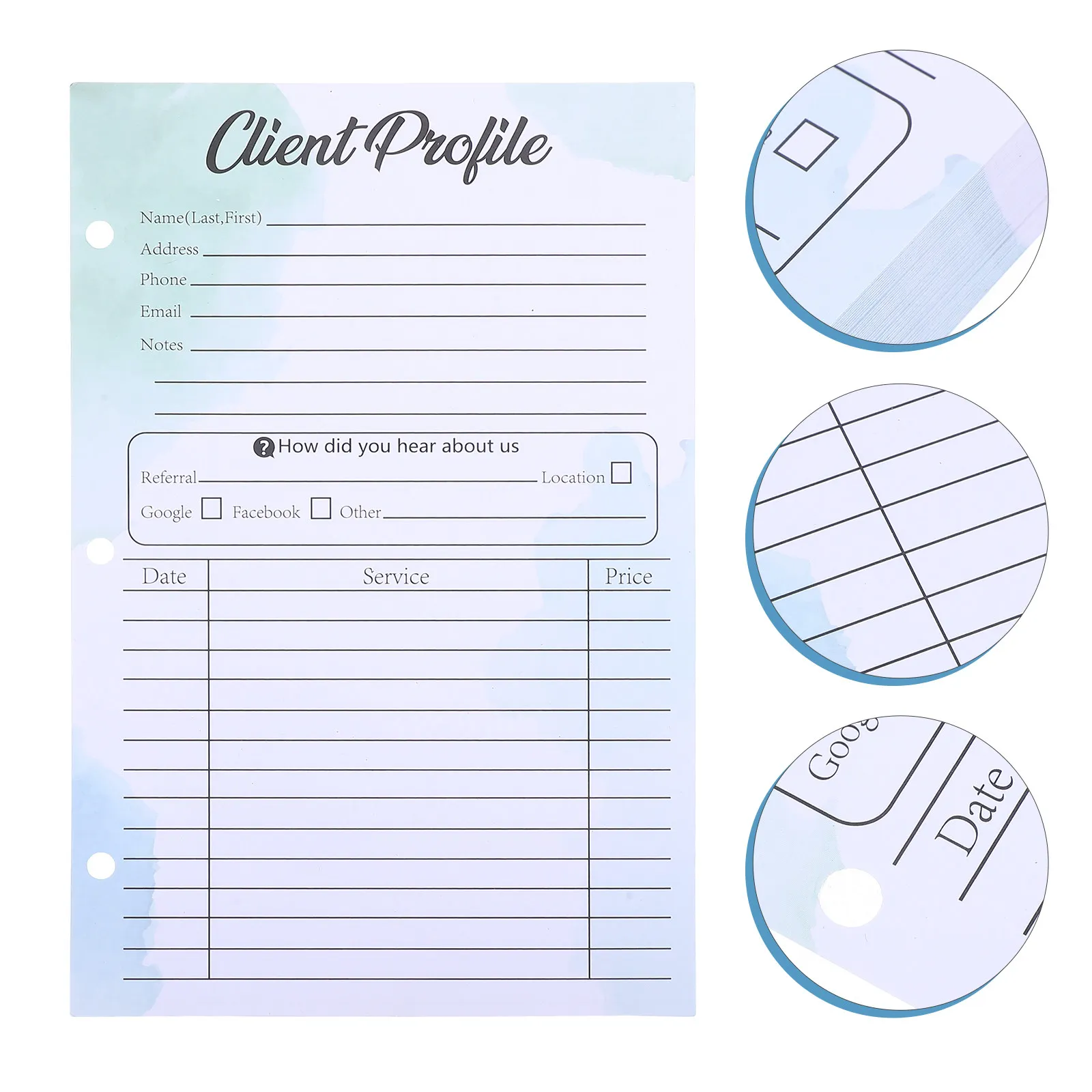 

50Pcs Client Profile Paper Cards with Binder Holes for Efficient Information Recording Customer Record Document Hair Stylist