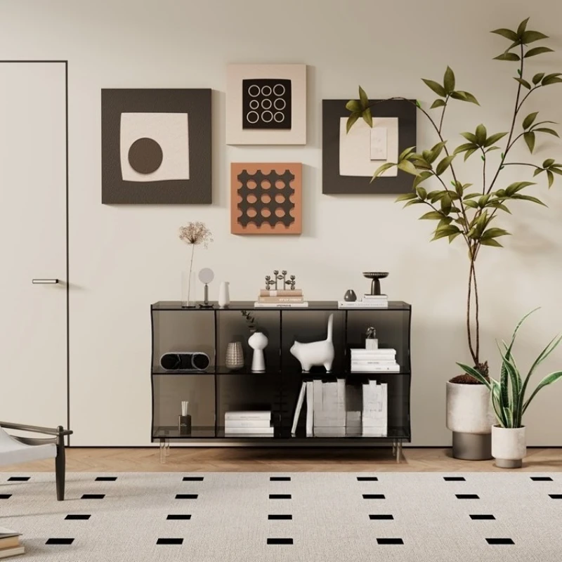 

Household solid wood tea dining side cabinet multi-layer floor display storage bookshelf living room sofa storage rack