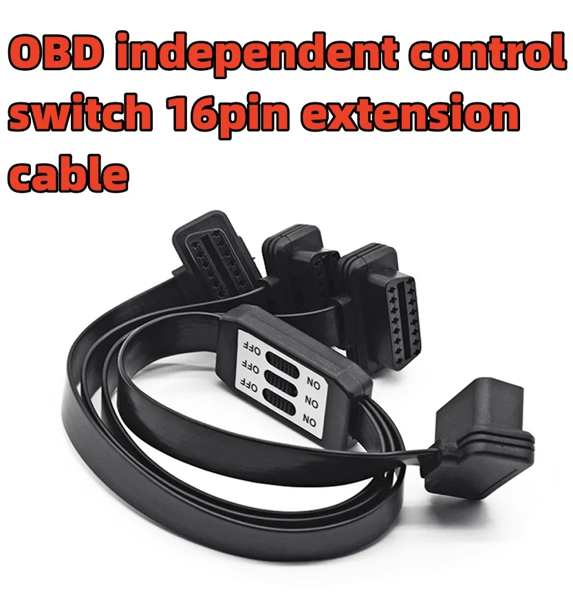 OBD2 One In Three Extension Cable OBD Diagnostic Cable With Independent Control Switch 16pin Flat Extension Cable High Quality