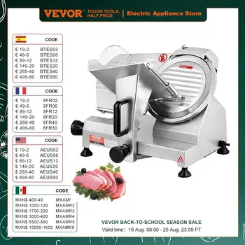 VEVOR Trancheuse Électrique Commerciale 200 W Trancheuse à Jambon Lame 203 mm 350-400 tr/min Trancheuse Charcuterie en Acier Inoxydable et Alu pour Couper en Tranches Viande Fromage Légumes Fruits