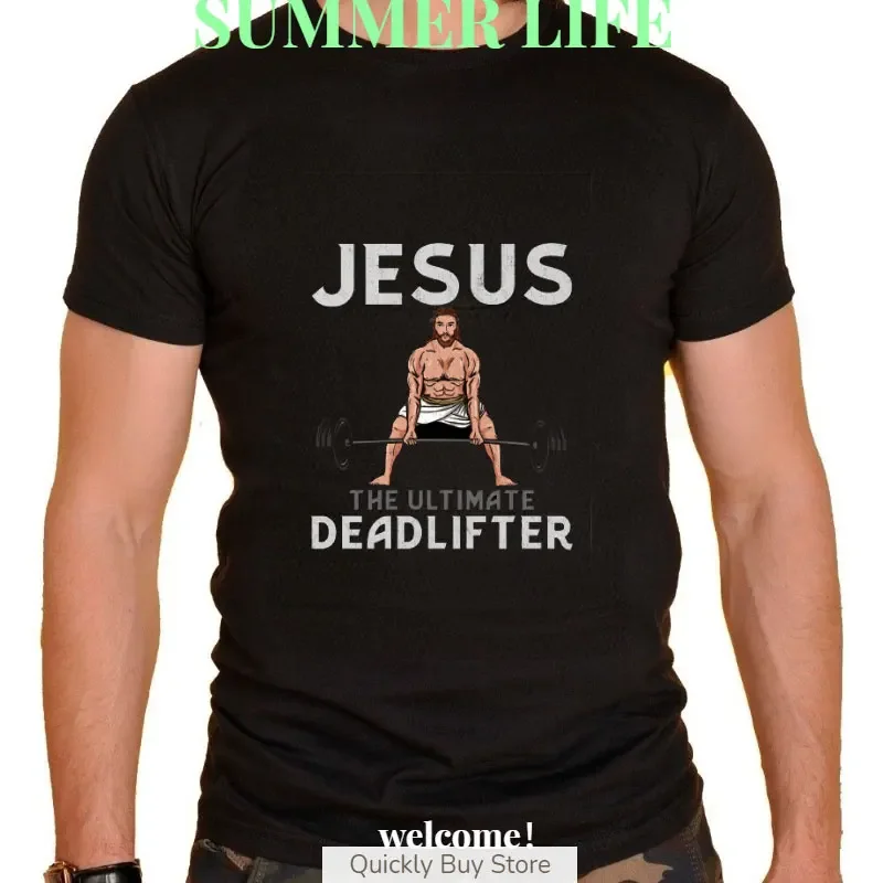 เสื้อผ้าผู้ชายพระเยซู Ultimate Deadlifter เสื้อยืดคริสต์มาส Y2k เสื้อ Sarcastic Unisex ออกกําลังกายผ้าฝ้ายเสื้อตลก