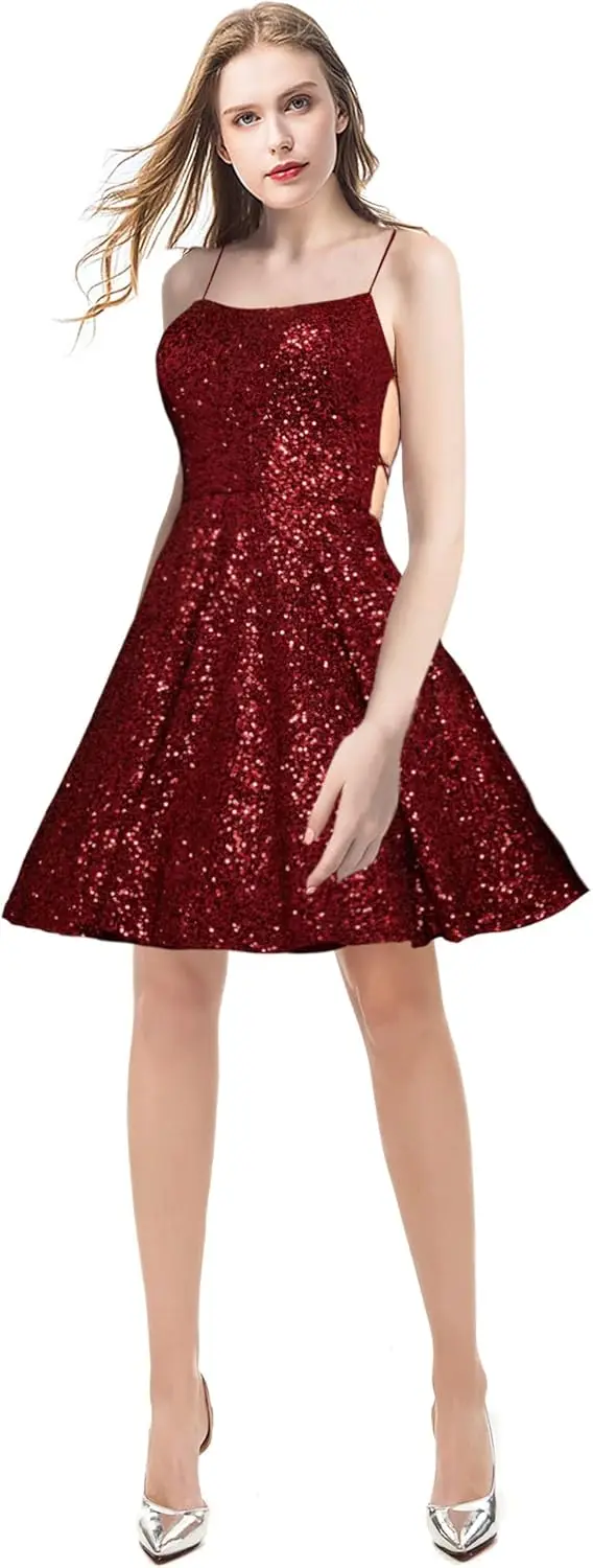 

Prom Dresses 2025 Short Homecoming Dresses Sparkle A Line Graduation Spaghetti Party Gown Burgundy Cocktail Dresses Mini Dress