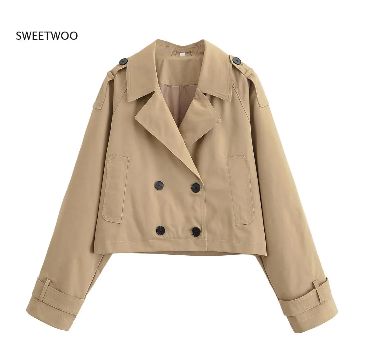 

Chic Vintage Womens Trench Coat Double Breasted Turn-Down Collar Long Sleeve Fashion Outerwear