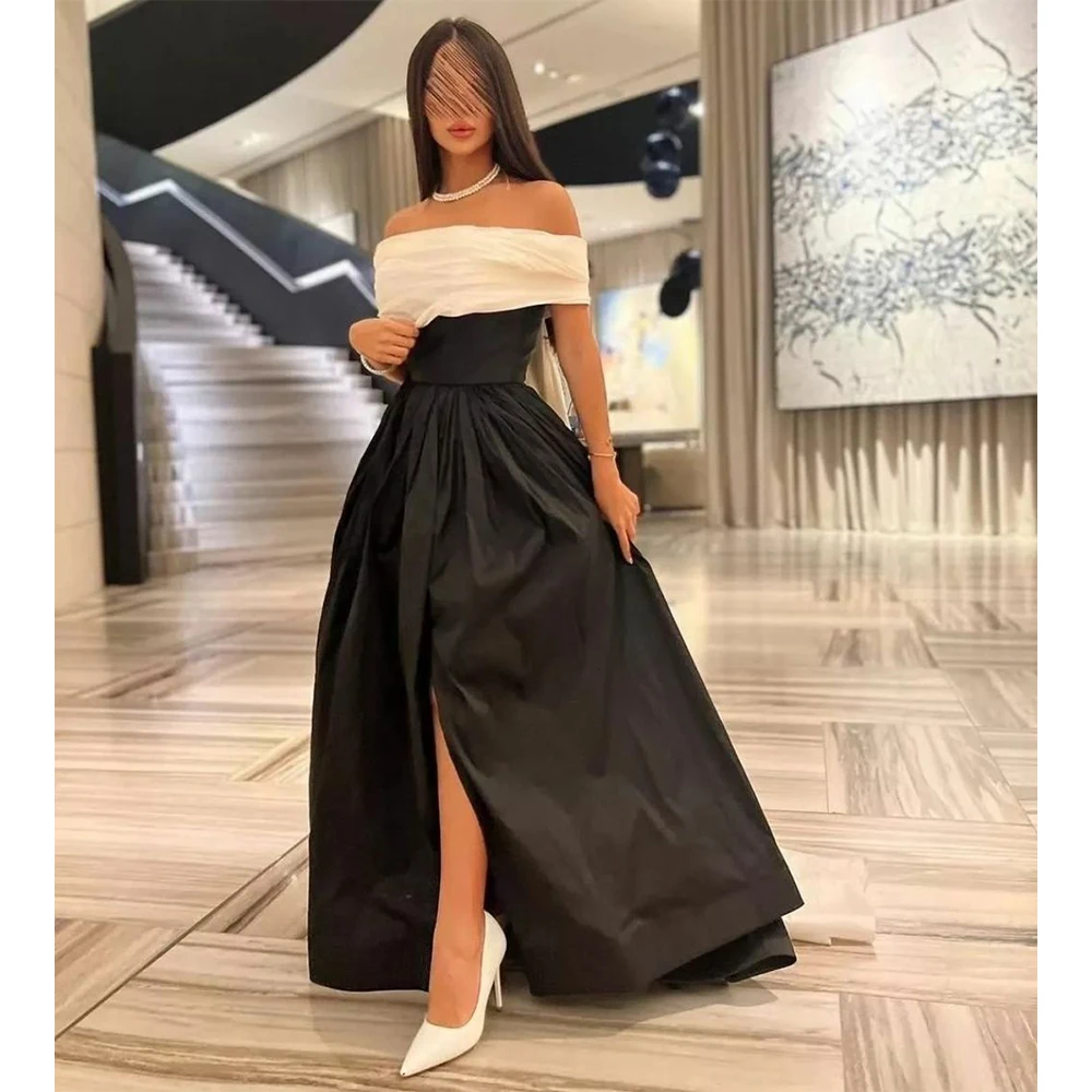 

Black and White Evening Dresses for Women A-Line Off Shoulder Pleated Side Slit Wedding Party Dress Prom Gowns 2025 Customized